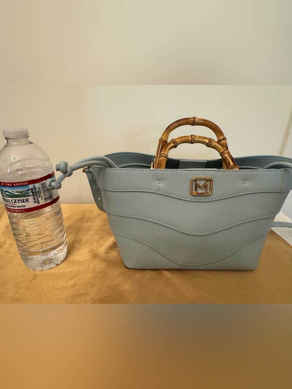 MARELLA Light Blue Leather Satchel with Bamboo Top Handle - Picture 7 of 9